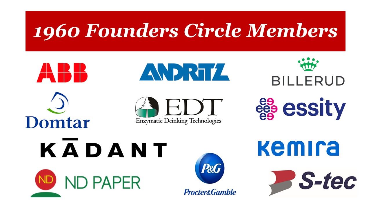 1960 Founders Circle Members: ABB, Domtar, ND Paper, Kemira, EDT, Kadant, Essity, Andritz, S-tec, Billerub, P&G