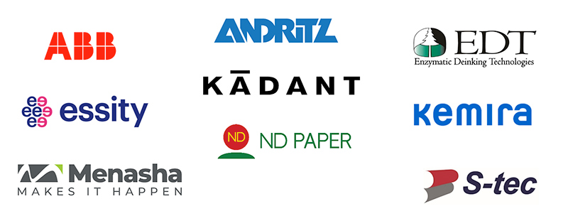 logos: ABB, Andritz, EDT, essity, kadant, kemira, Menasha, ND Paper, S-tec