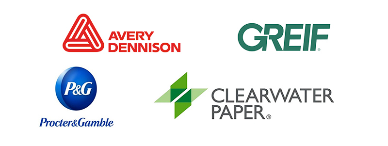 Logos: Avery Dennison, GREIF, Procter and Gamble, Clearwater Paper