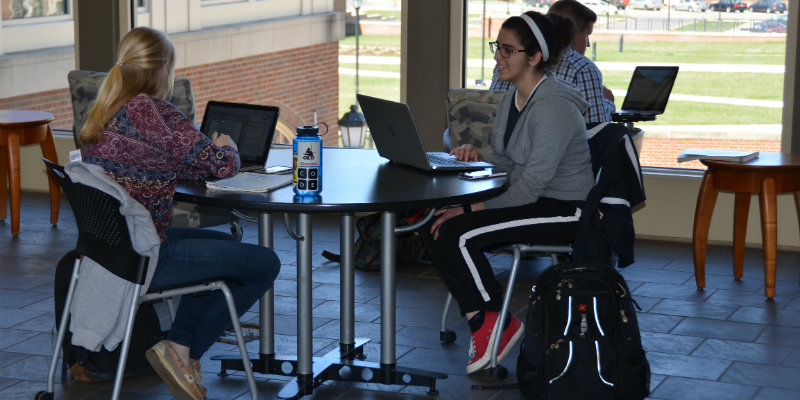 Group of female students sitting in a study area