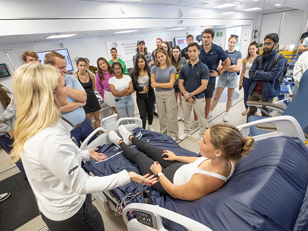 Graduate students in a mobile clinical lab