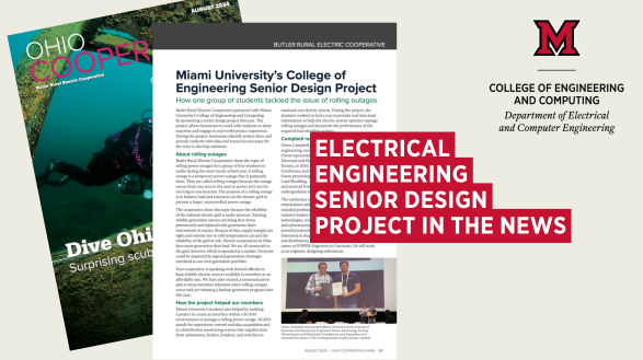 A screengrab of the article featuring the ECE senior design project on rolling outages. In the article photo, Owen Campbell holds the first place award certificate.