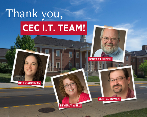 Headshots of the CEC IT team featuring Scott Campbell, Kelly Adelman, Beverly Wells, and Jeff Gutowski.