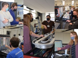 A collage of photos of students working on process control and automation.