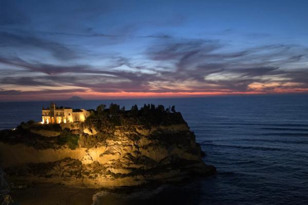 A beautiful Italian castle at sunset.
