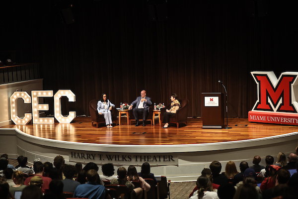 Dean Sukumaran and President Crawford at the tech leadership series