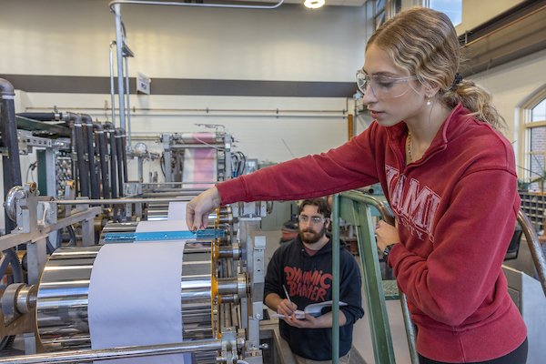 A student works hands-on at the pilot paper lab in Oxford ohio