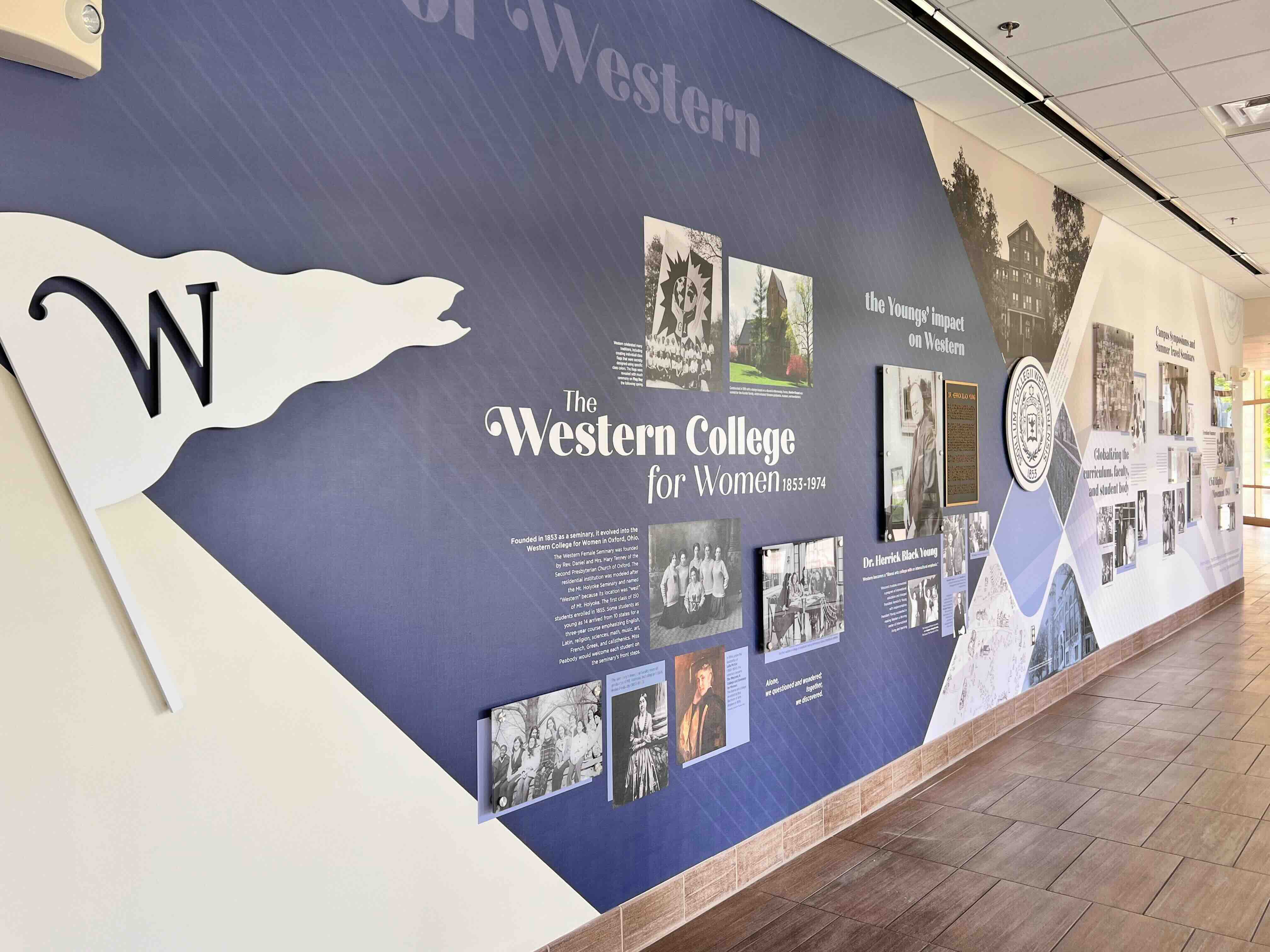Part of the wall that looks at the history of the Western College for Women