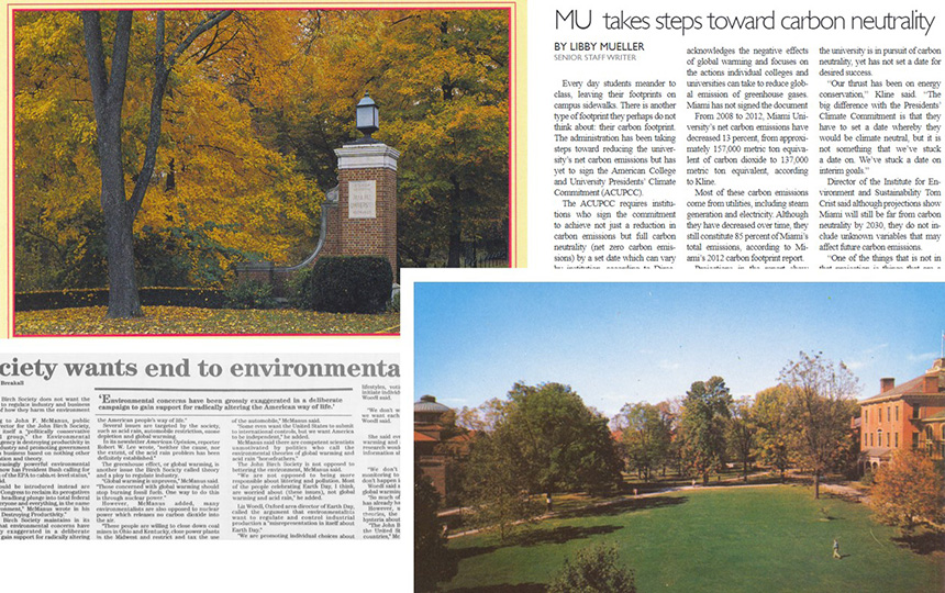 Screenshots and images regarding Miami University and the land. 