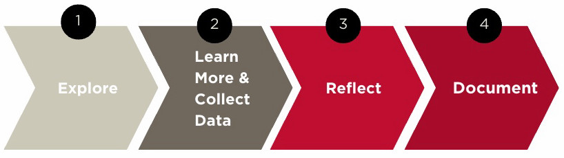 A ribbon flowchart with the following sections: Explore, Learn More & Collect Data, Reflect, and Document.