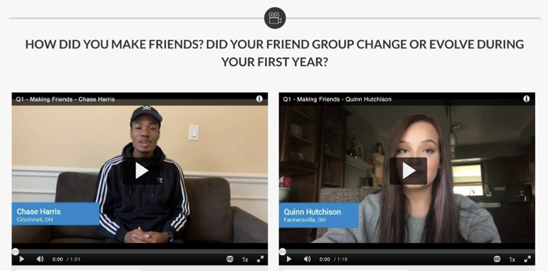Screenshot from Remote Orientation: Text heading reads How did you make friends? Did your friend group change or evolve during your first year? 