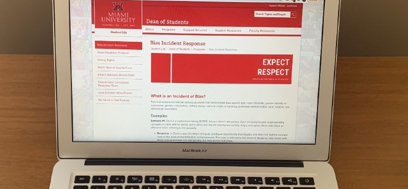 laptop open to the Bias Response webpage