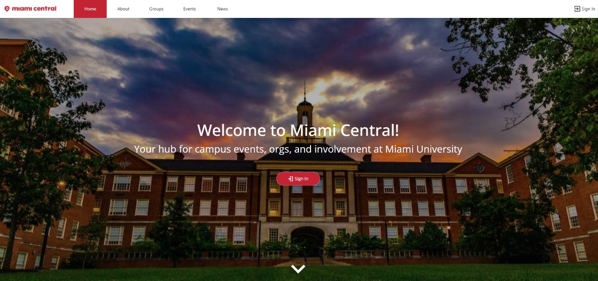 Miami Central Homepage / log in screen.