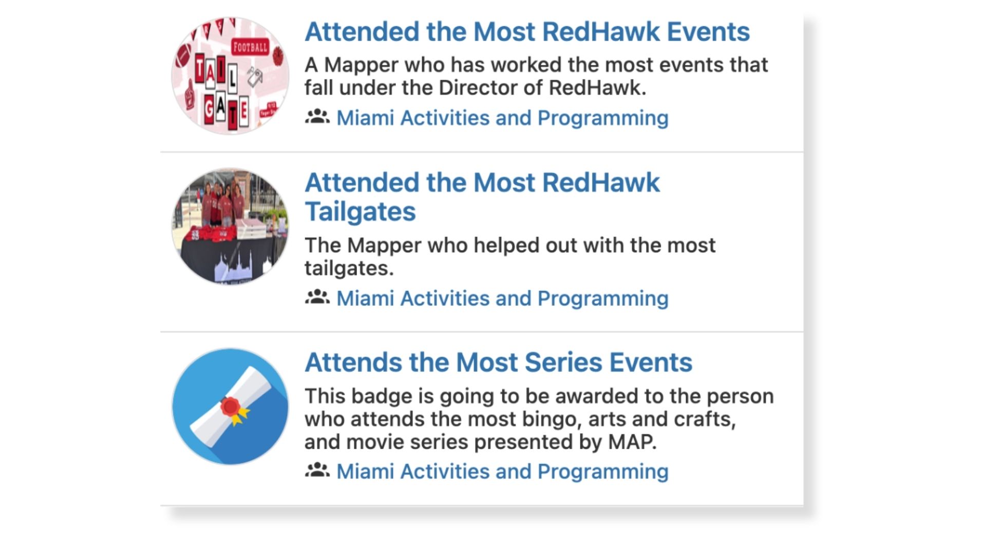 Screenshot of badges in Miami Central