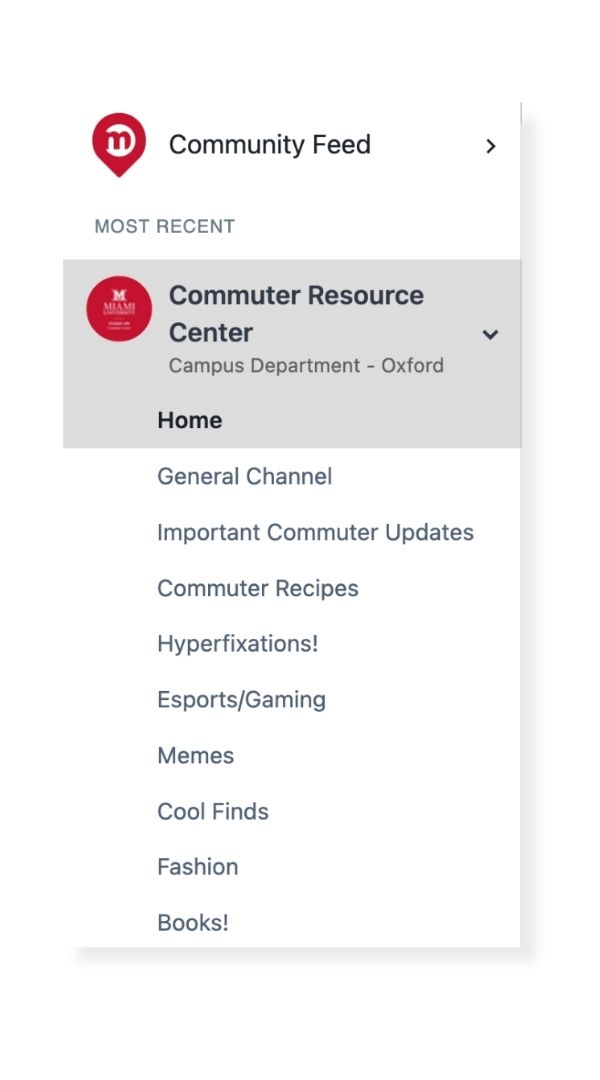 Screenshot of Commuter Center's community feeds.
