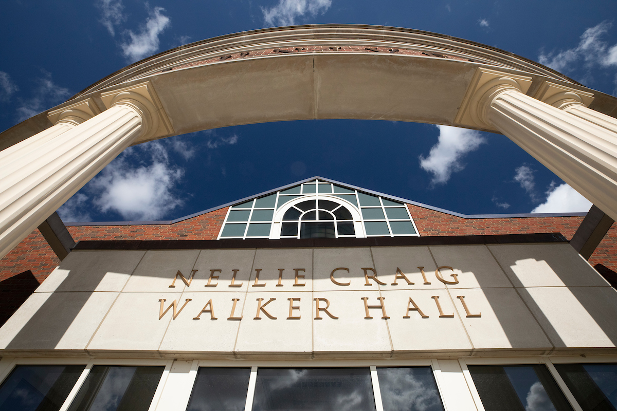A sharp-angle photograph of Nellie Craig Walker Hall.