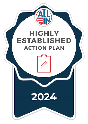 All in badge that reads highly establish action plan 2024. 