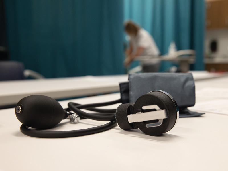 Blood pressure cuff laying on a table