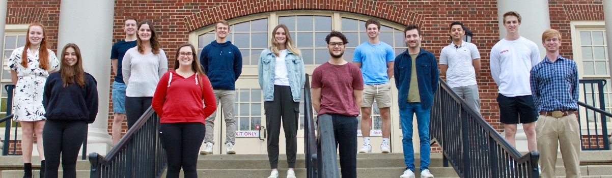 Students stand in front of Jones Lab.