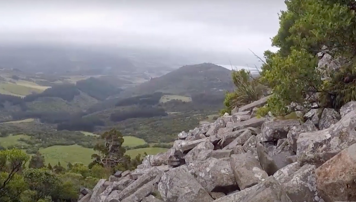 Mountain looking down into a valley in New Zealand