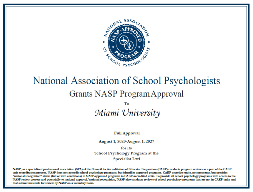 Certificate of NASP Program Approval. 