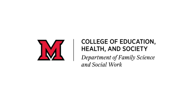 the Beveled M on the left with the words College of Education, Health, and Society Department of Family Science and Social Work on the right