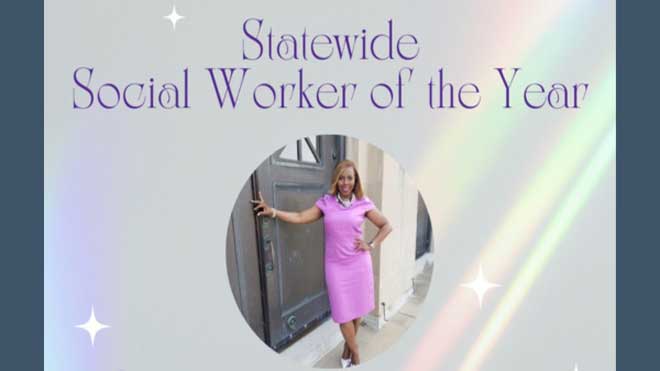 Shawnieka Pope posed under the words Statewide Social Worker of the Year