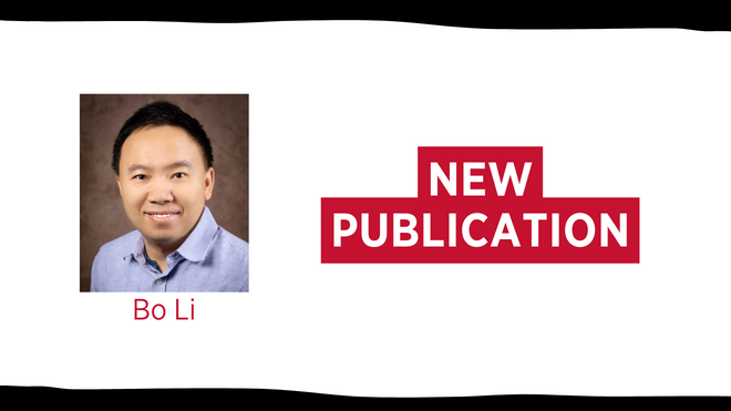 Bo Li headshot to the left of the words New Publication