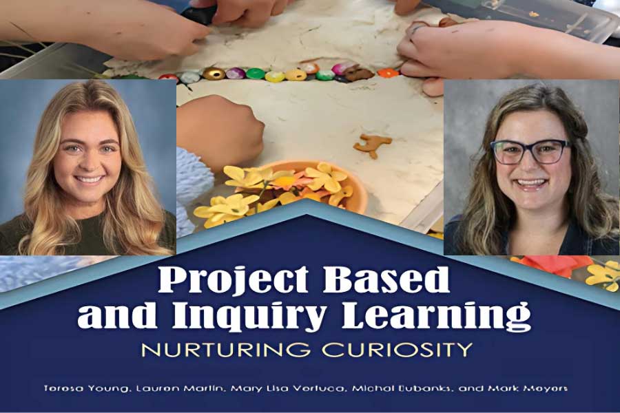 snipet of book cover of Project-Based and Inquiry Learning: Nurturing Curiosity by Teresa Young, Lauren Martin, Mary Lisa Vertuca, Michal Eubanks, and Mark Meyers with an image of Lauren Martin overlayed on the left and an image of Mici Eubanks overlayed on the right
