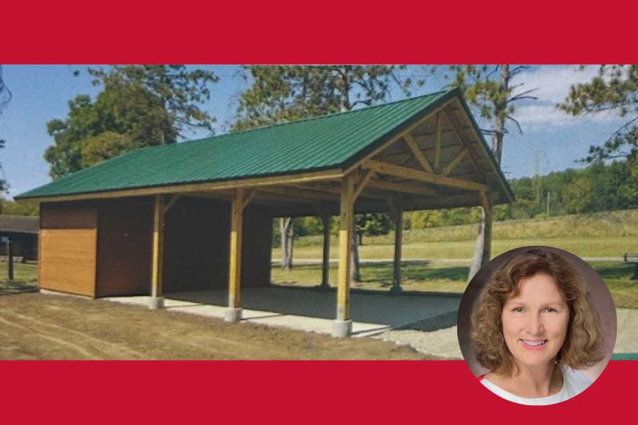 Helaine Alessio and new pavilion at Hueston Woods State Park