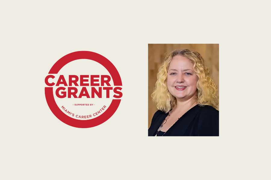 Miami University Career Grants logo beside a professional headshot of Lydia Ballenger.
