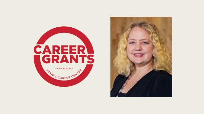 Miami University Career Grants logo beside a professional headshot of Lydia Ballenger.