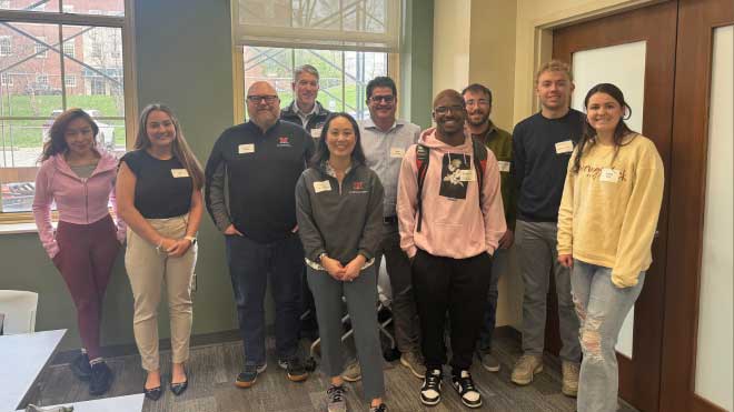 Participants from last spring’s edupreneurship lunch with faculty members Brian Schultz and Kevin Kushman.