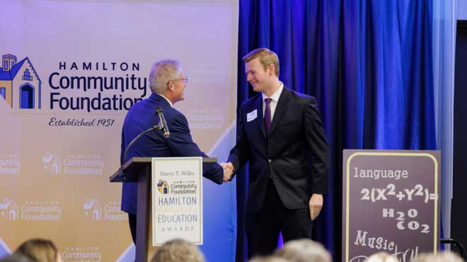 Andy Toensmeyer being recognized as an Educator of Excellence by the Hamilton Community Foundation.