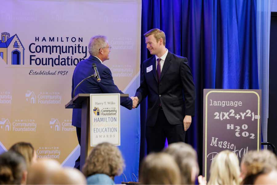Andy Toensmeyer being recognized as an Educator of Excellence by the Hamilton Community Foundation.