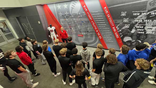 Miamisburg High School students touring the Miami Athletics Performance and Development Center