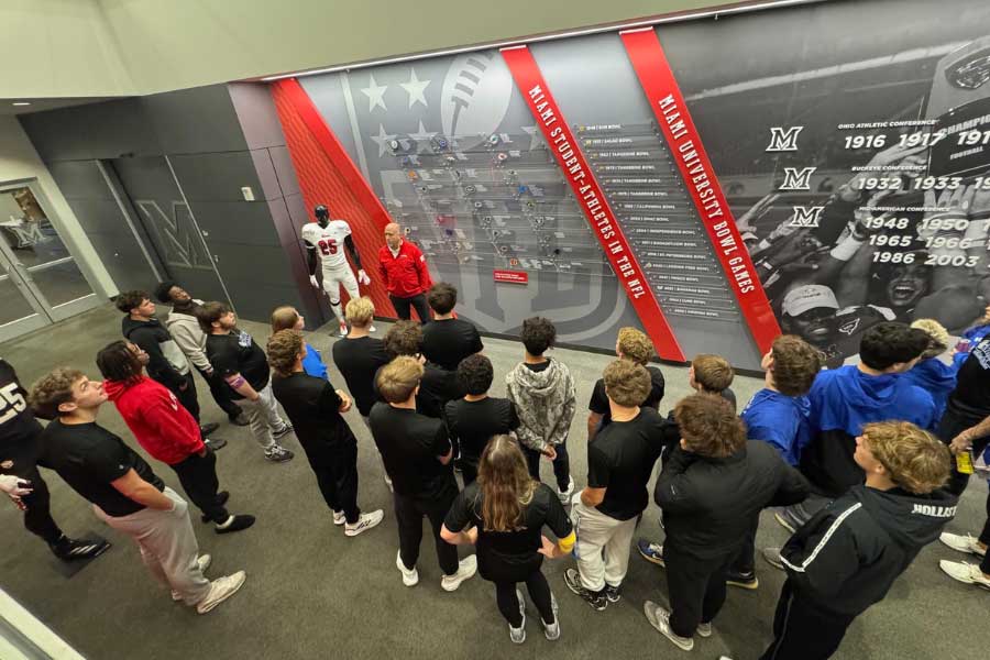 Miamisburg High School students touring the Miami Athletics Performance and Development Center
