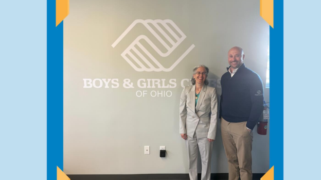 Leah Wasburn-Moses with Tommy John at the Boys and Girls Club in Hamilton