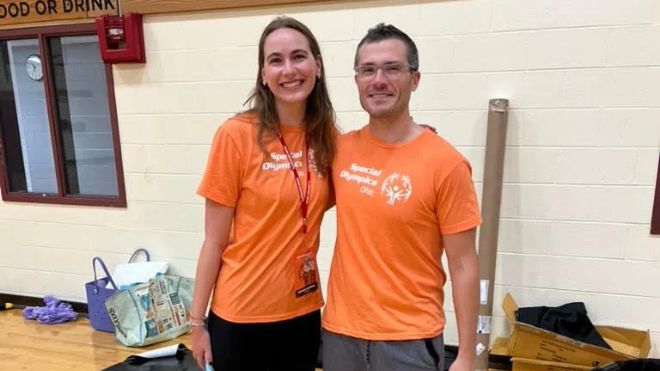 Amanda Kaufman and Sean Selier at the one-day basketball and wellness clinic.