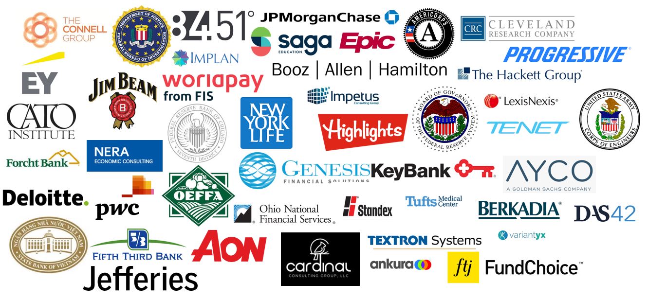 Recent Traditional Job Placements (2014-2015 to 2018-2019): Kroger, JP Morgan Chase, KeyBank, Booz Allen Hamilton, EY, Americorps, Abercrombie and Fitch, Fifth Third Bank, Worldpay from FIS, AON, Lexis Nexis, Kantar, Implan, Forcht Bank, Protiviti, Standex, OEFFA