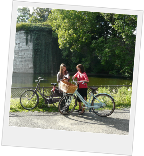 Polaroid of students on bikes in Maastricht