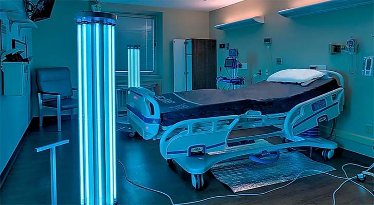 UV light floods a hospital room