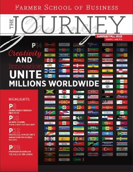 Journey magazine cover with images of international flags
