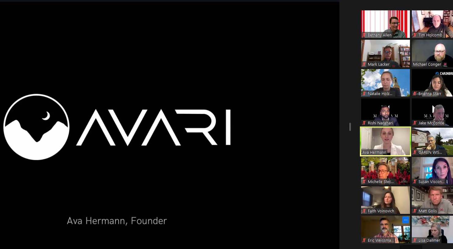 Ava Hermann Founder of Avari giving a presentation on zoom