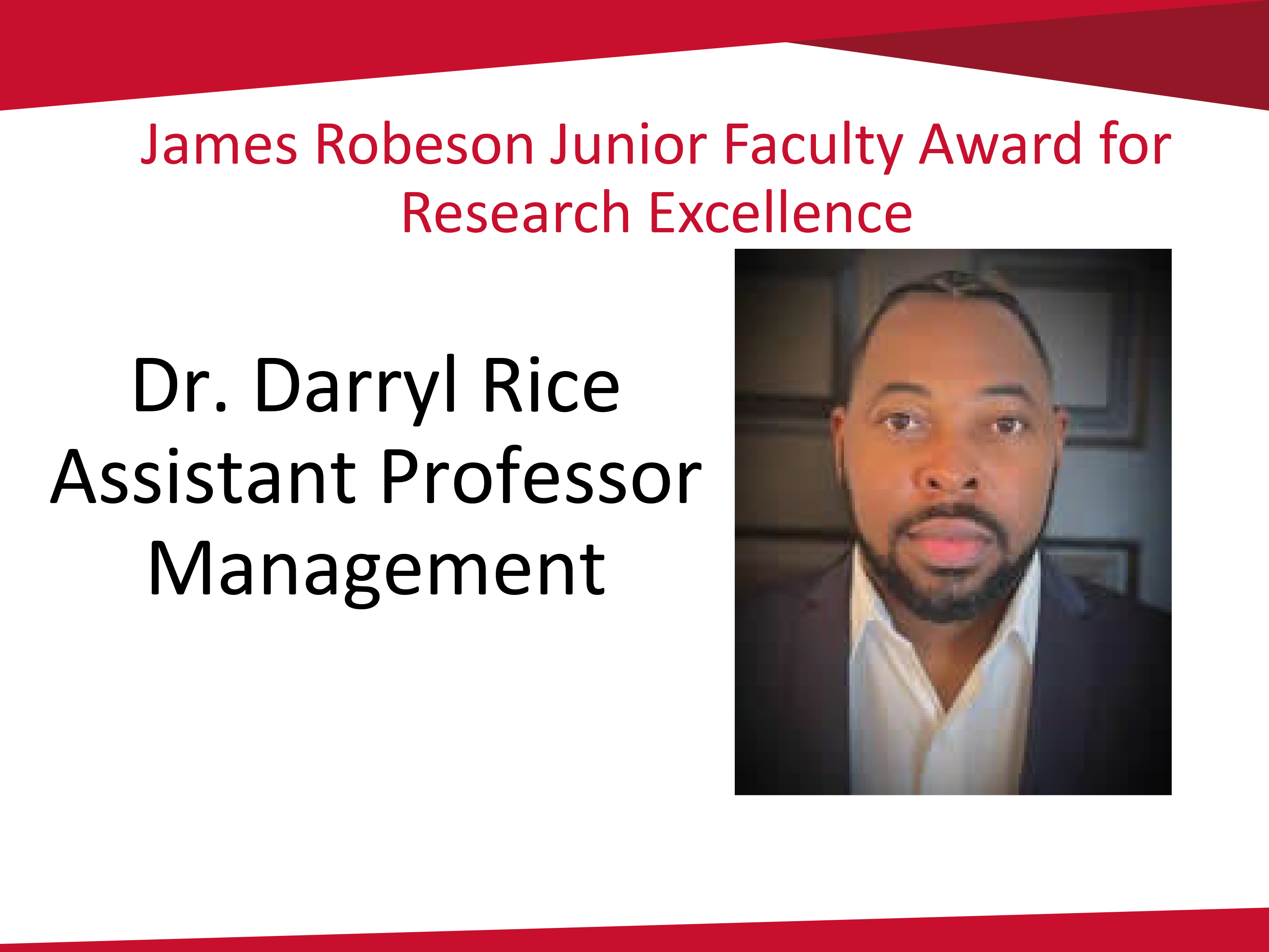 Darryl Rice junior faculty excellence
