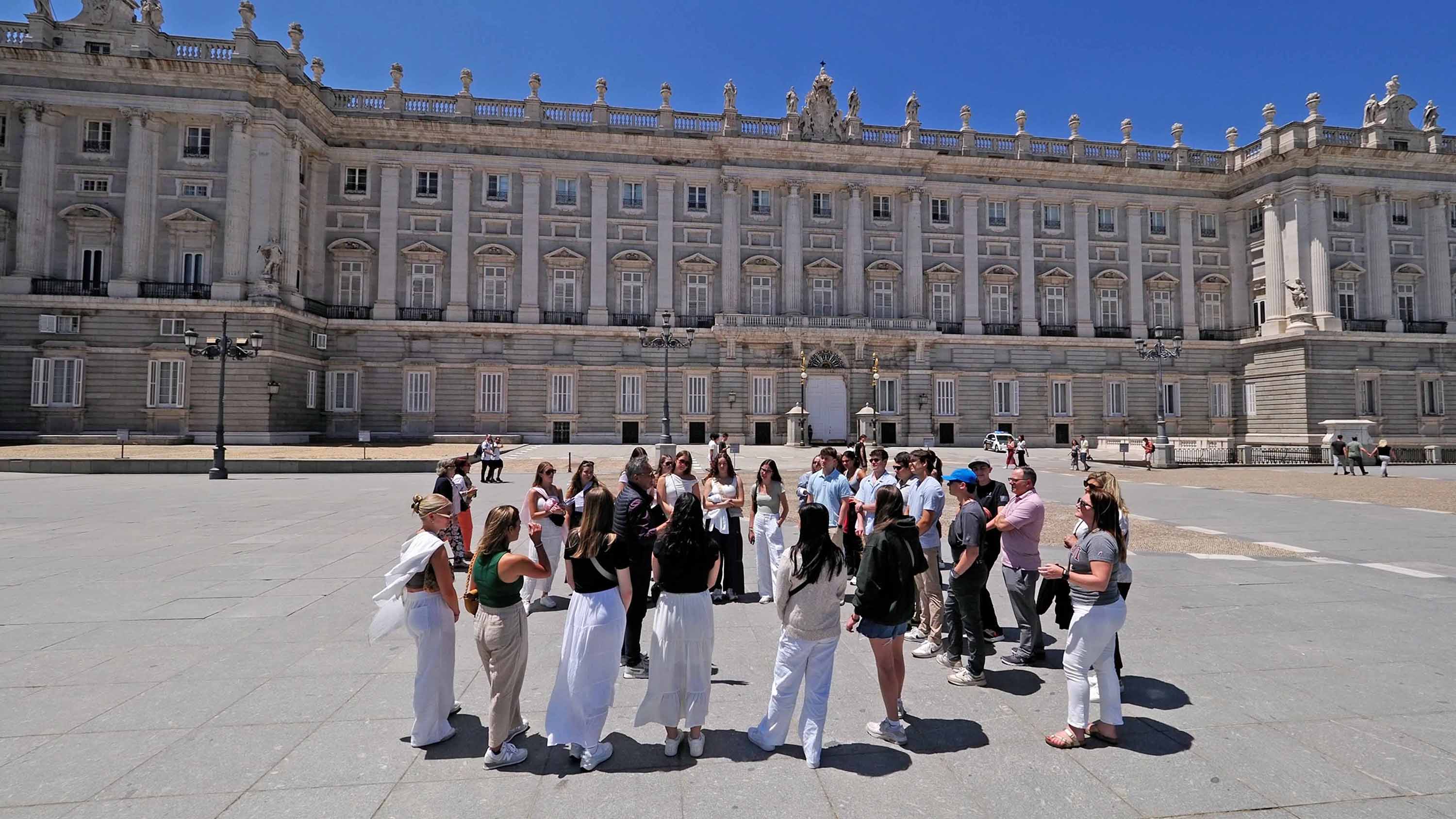 Students outside the Royal Palace of Madrid