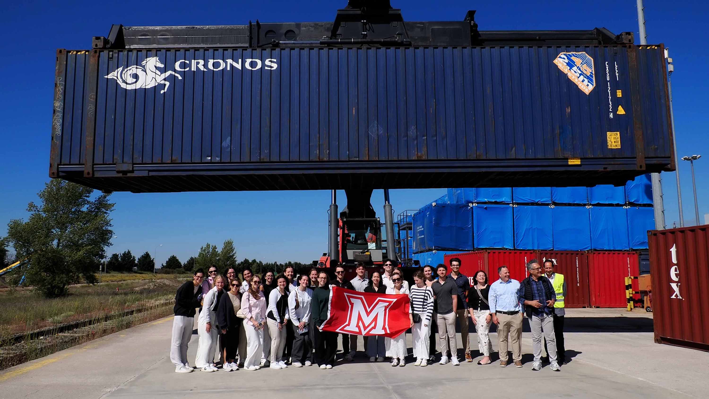 Students under container