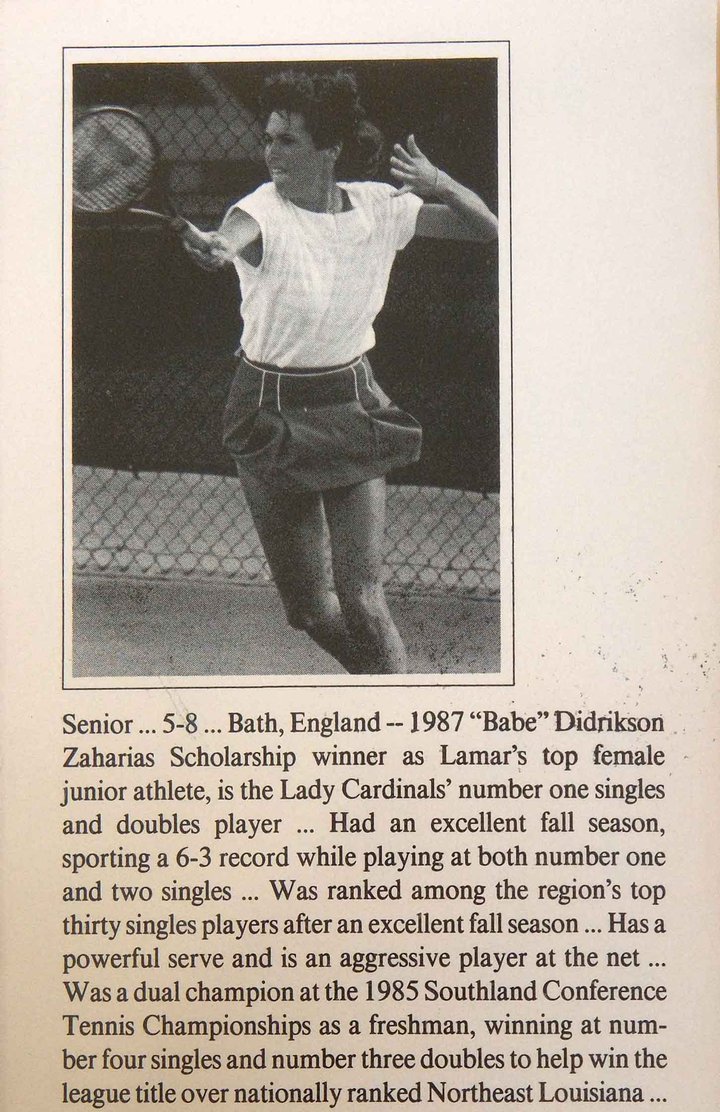 Oakenfull playing tennis in college