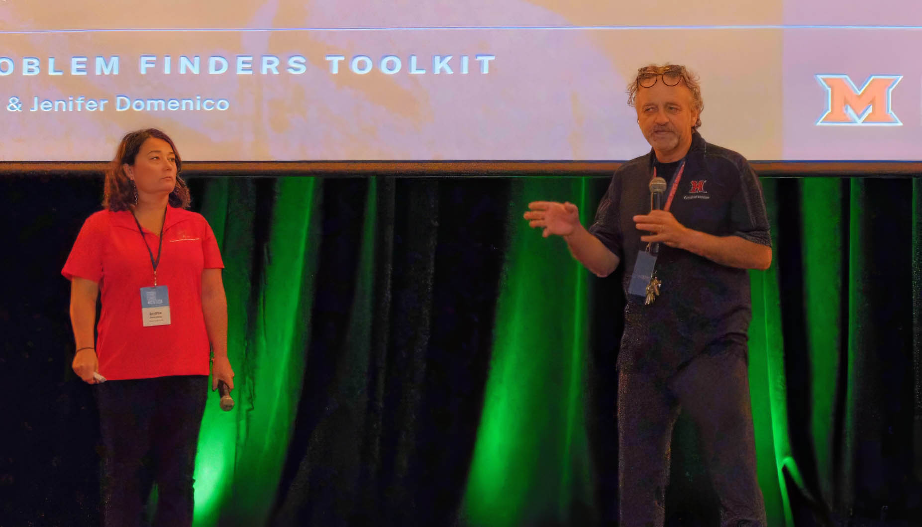 Jen Domenico and David Eyman talk to the audience at one of their sessions