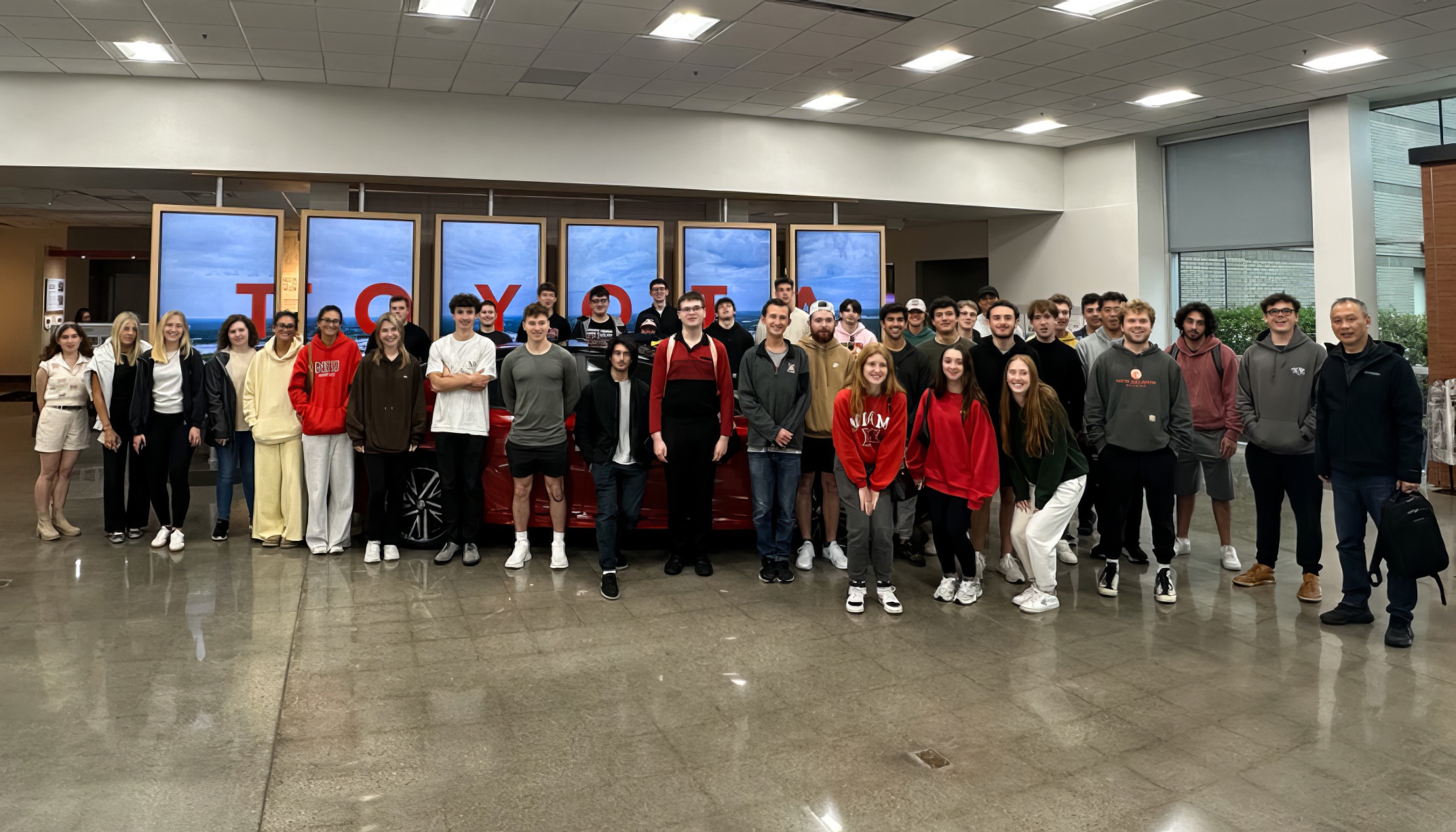 Group photo of students at Toyota plant